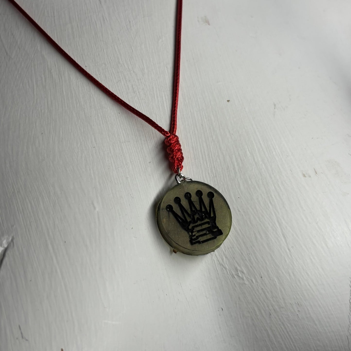 Army Green Queen - Handmade Resin Chess Necklace
