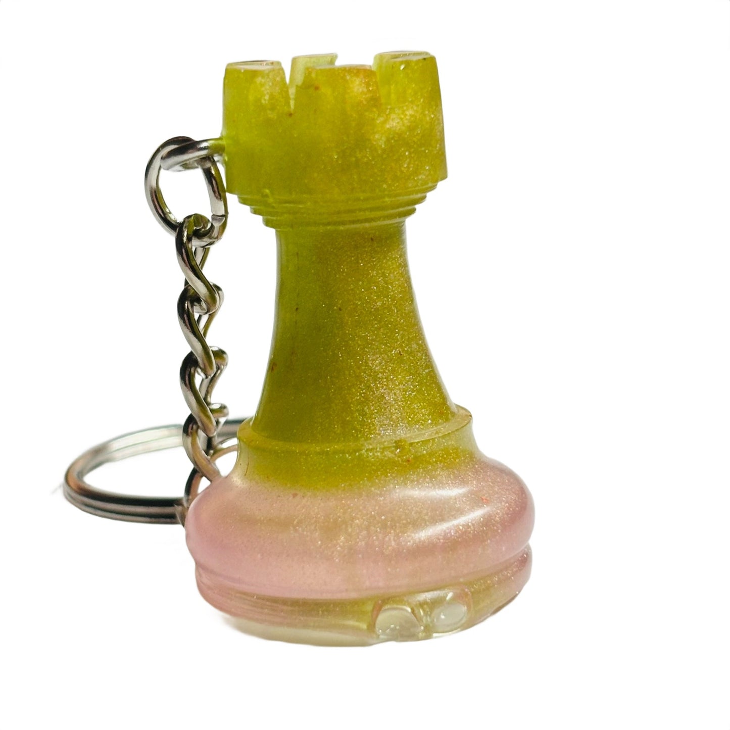 Green Pink Rook - Handmade Resin Keychain