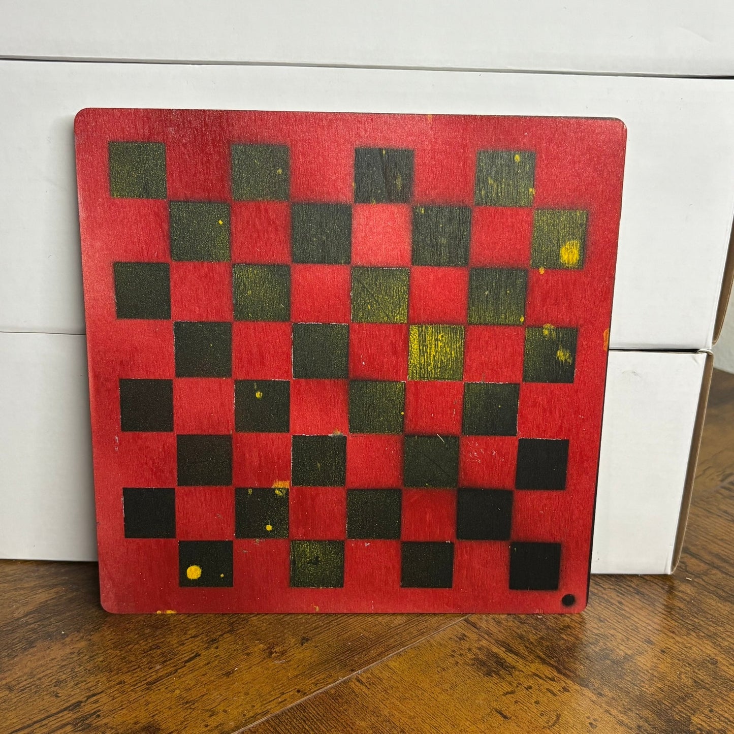 Red & Black Mustard Yellow - Painted Thin Wooden Chess Board