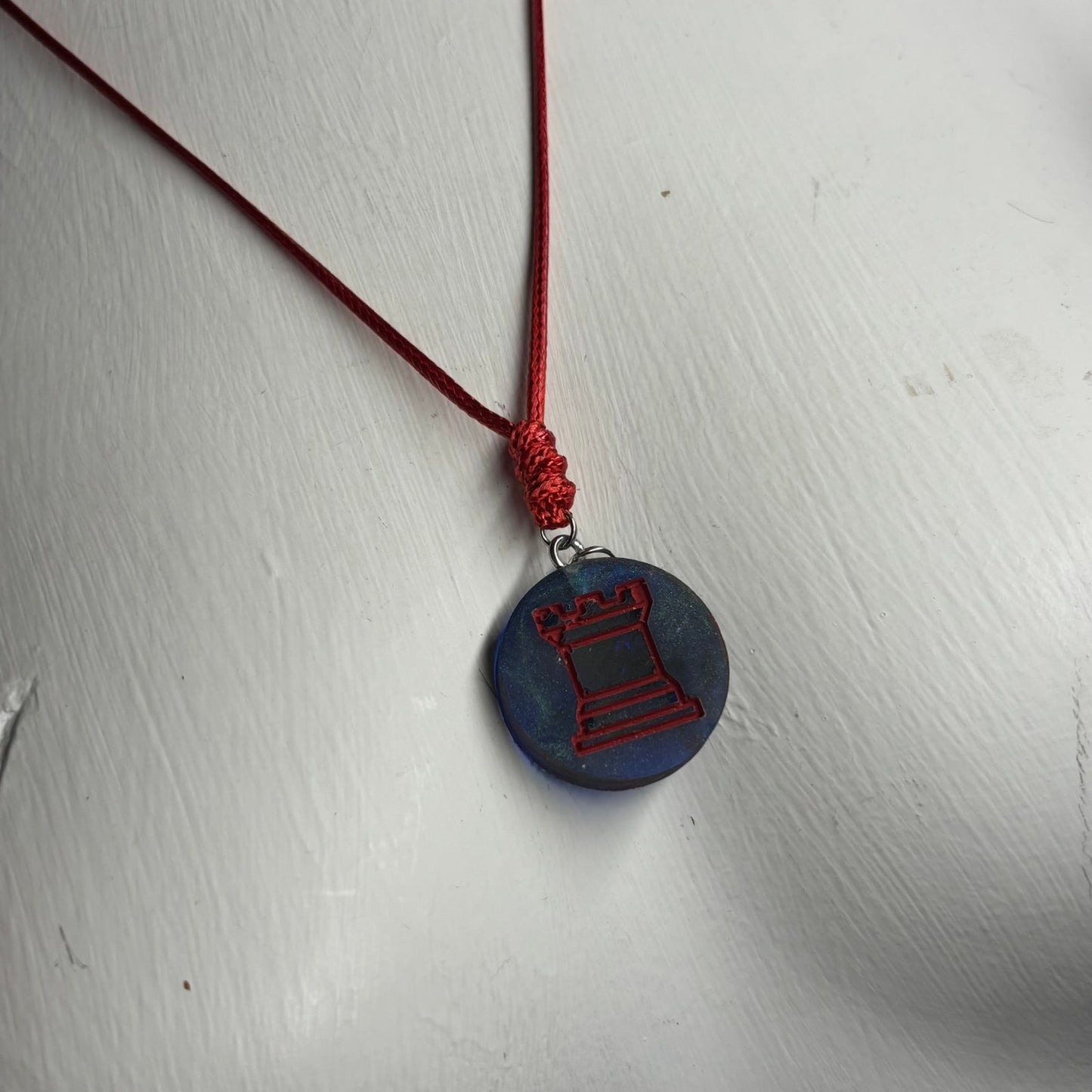 Dark Blue Rook - Handmade Resin Chess Necklace