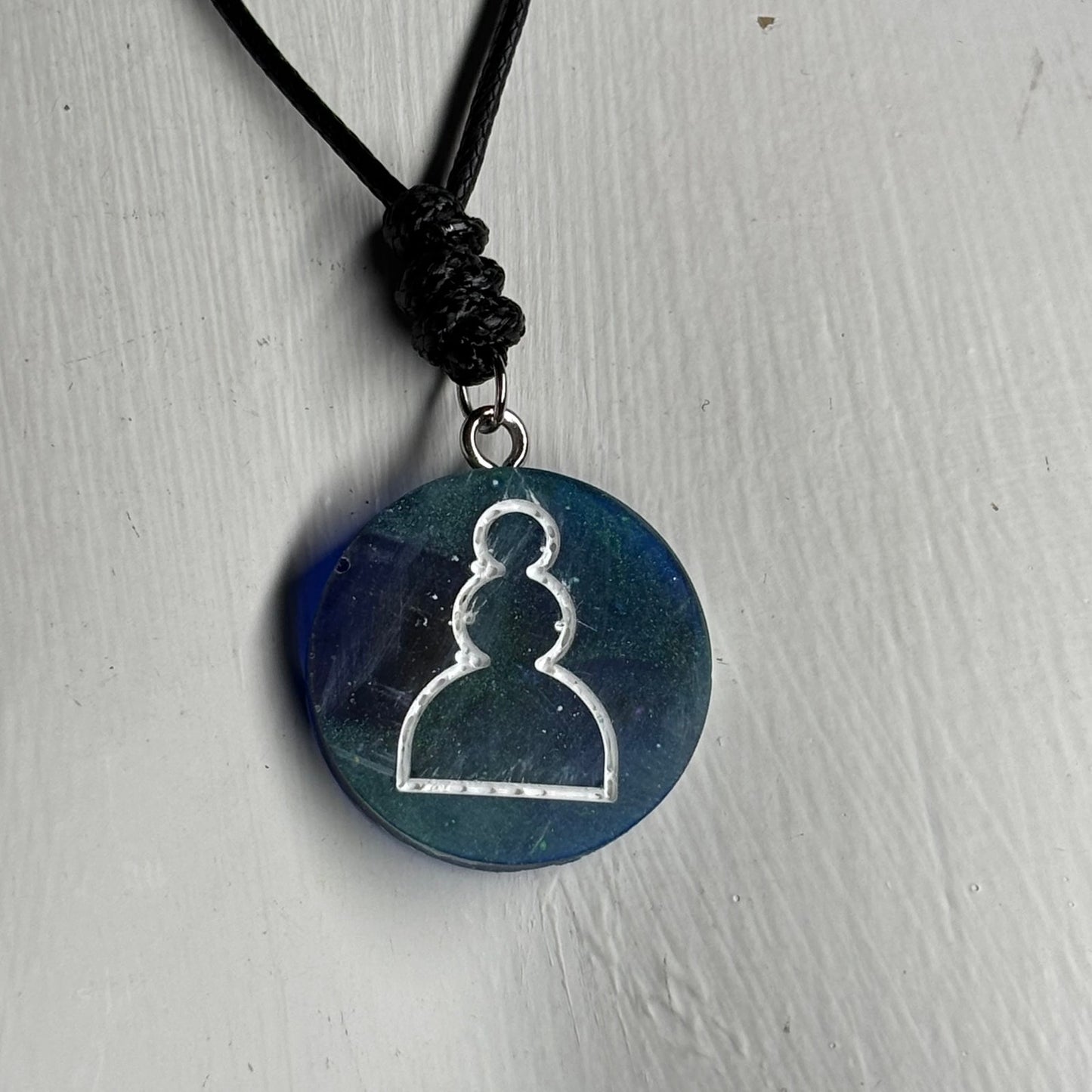 Dark Sea Blue Pawn - Handmade Resin Chess Necklace