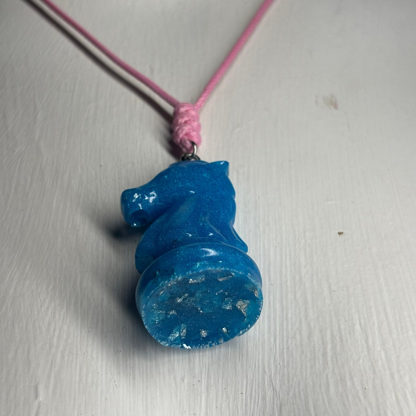 Blue Knight - Handmade Resin Chess Necklace