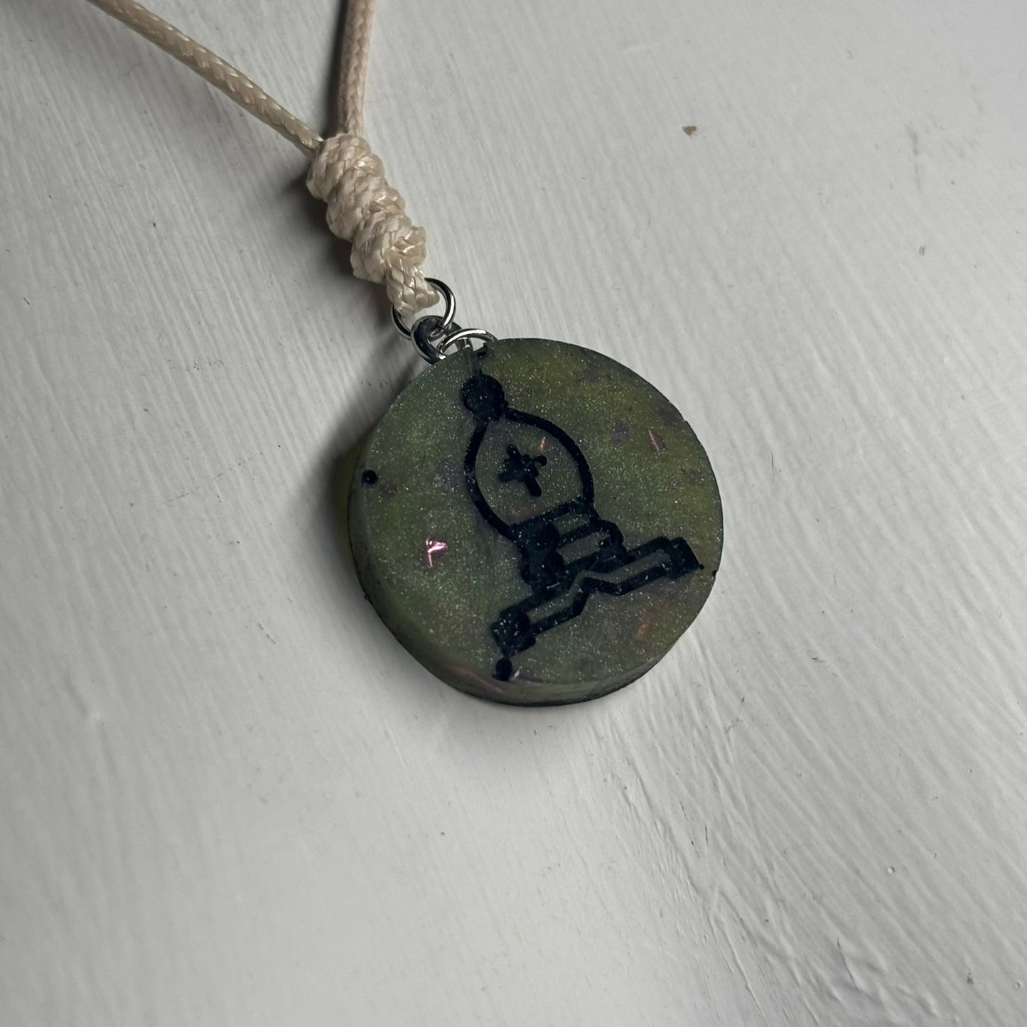 Vintage Green Bishop - Handmade Resin Chess Necklace