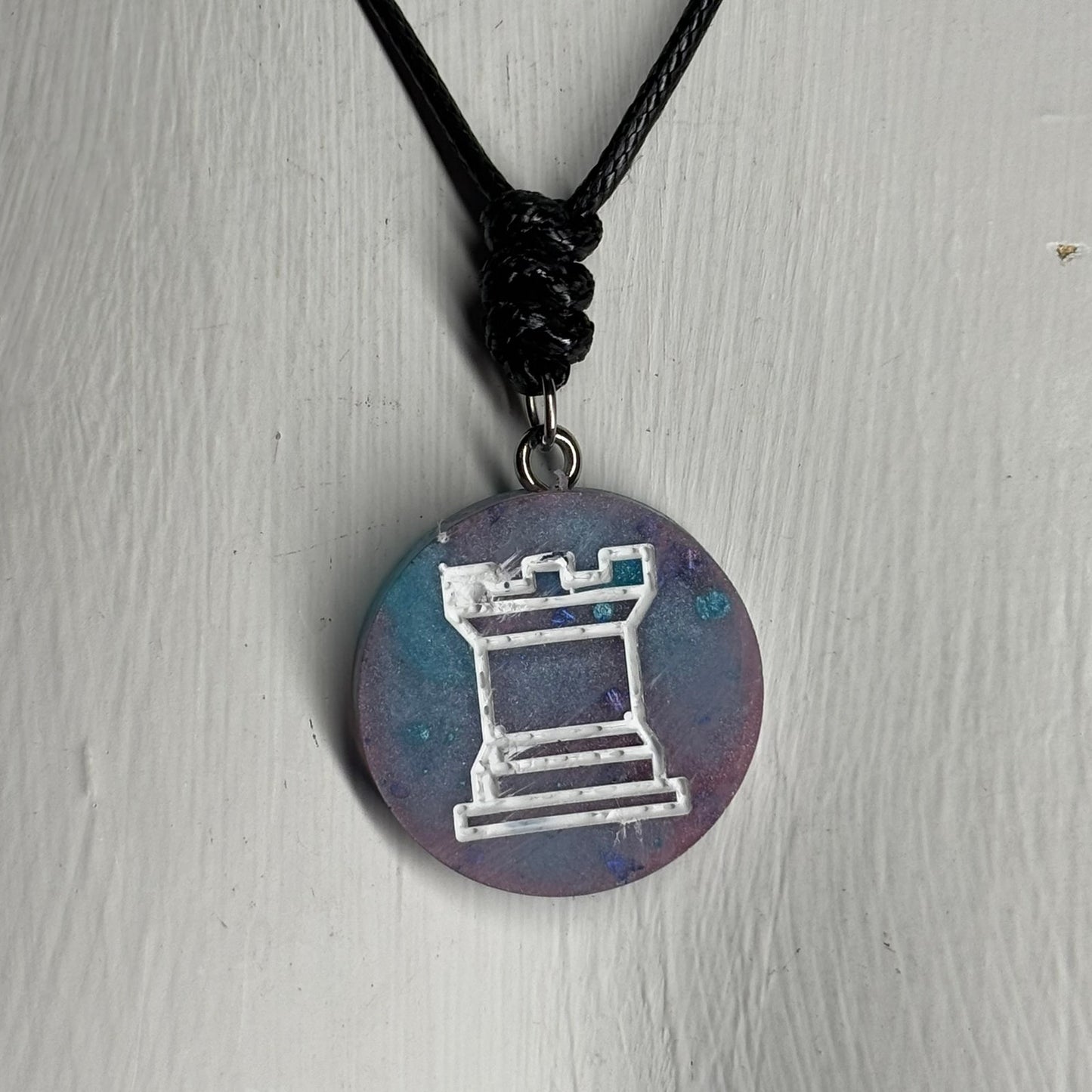 Cotton Candy Rook - Handmade Resin Chess Necklace - Flat Edition