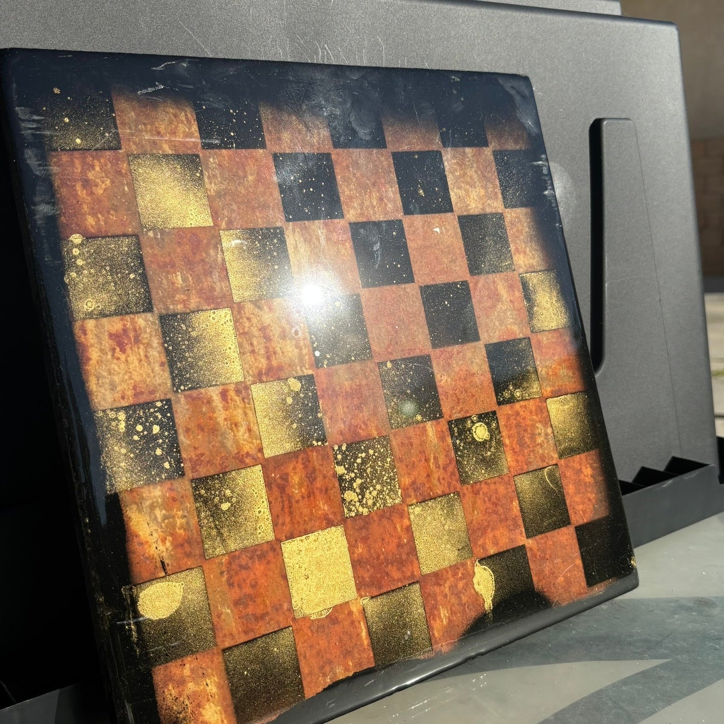 Golden Orange Fire - Resin Coated Chess Board