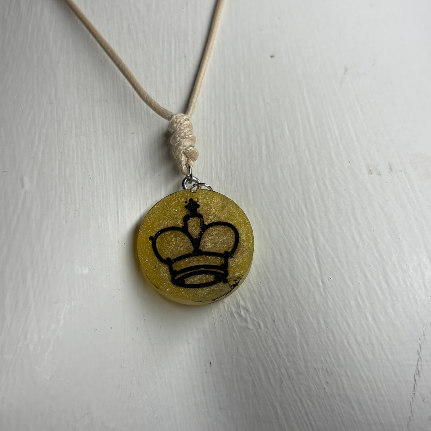 Cream Green King - Handmade Resin Chess Necklace