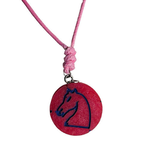 Red & Pink Knight - Handmade Resin Chess Necklace