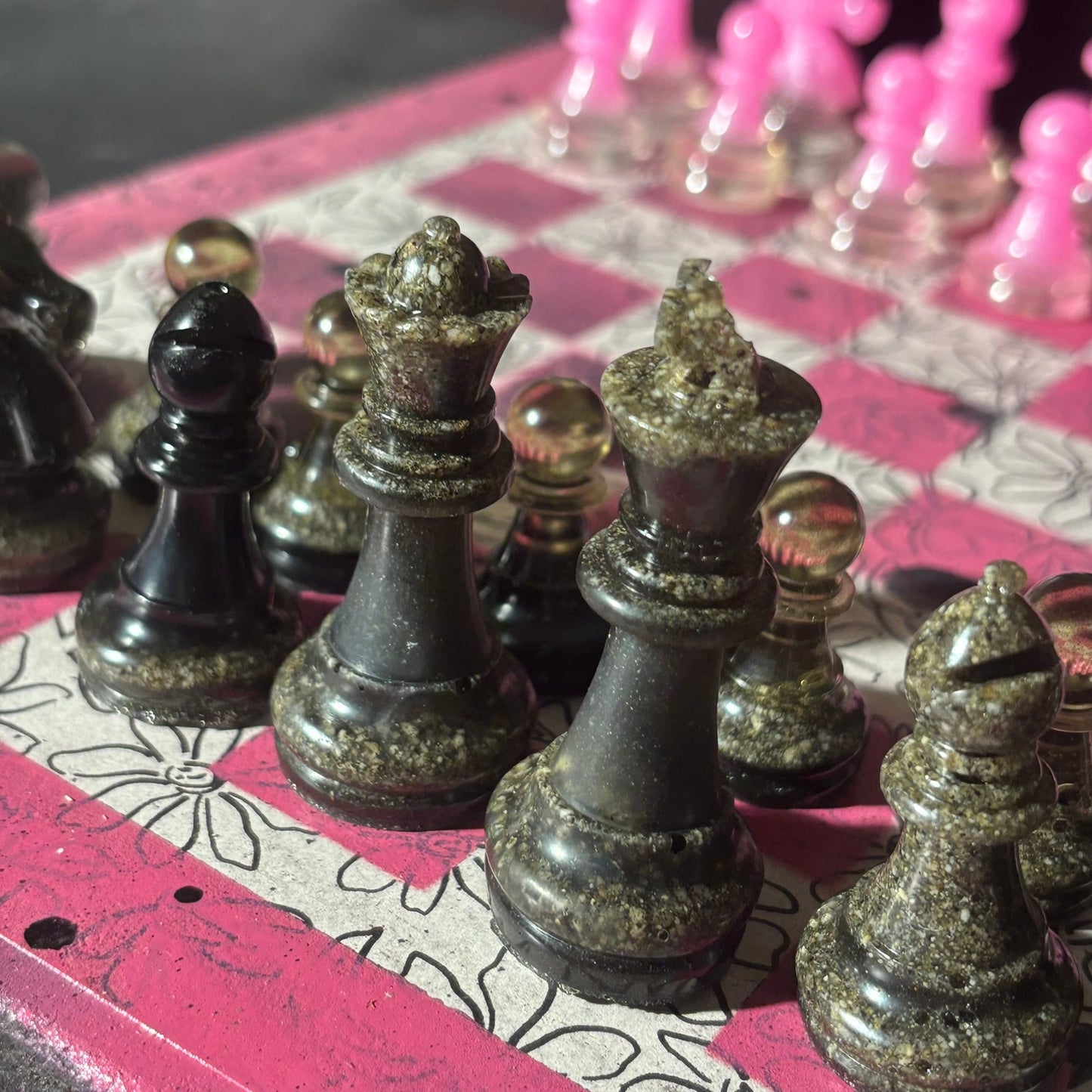 Pink & White Sketch - Scrapbook Chess Set