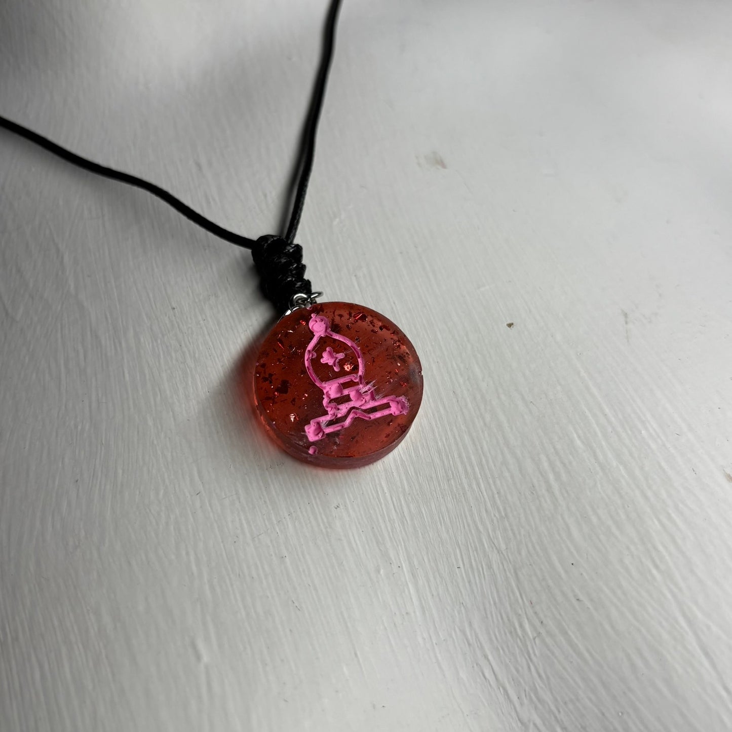 Spatted Pink Bishop - Handmade Resin Chess Necklace