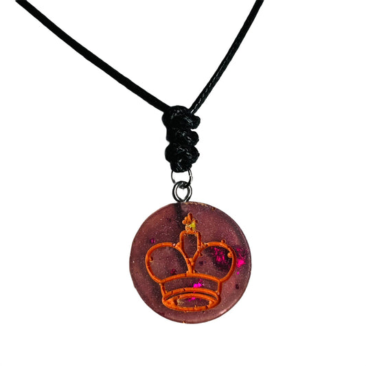 Vintage Orange King - Handmade Resin Chess Necklace