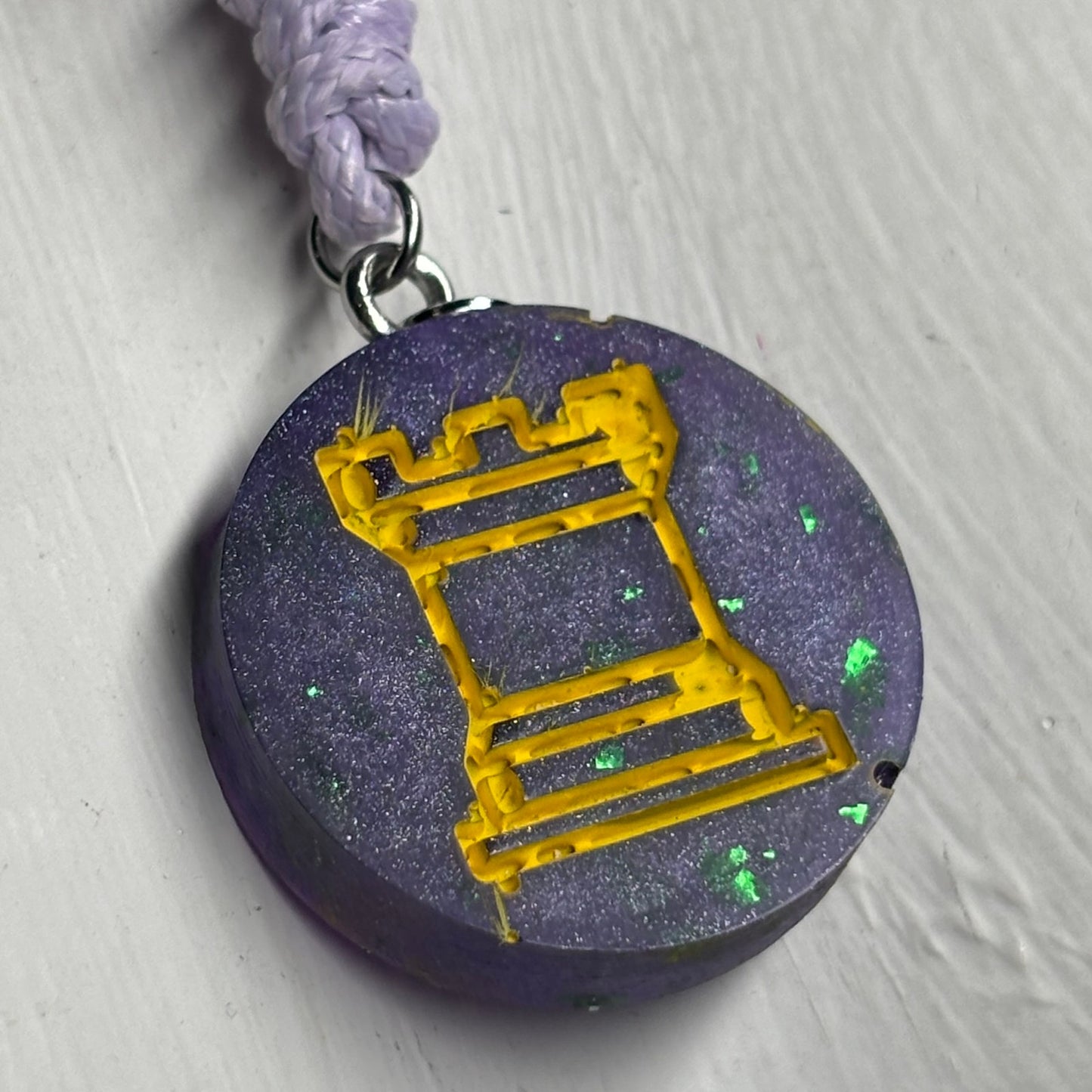 Purple Crystal Rook - Handmade Resin Chess Necklace