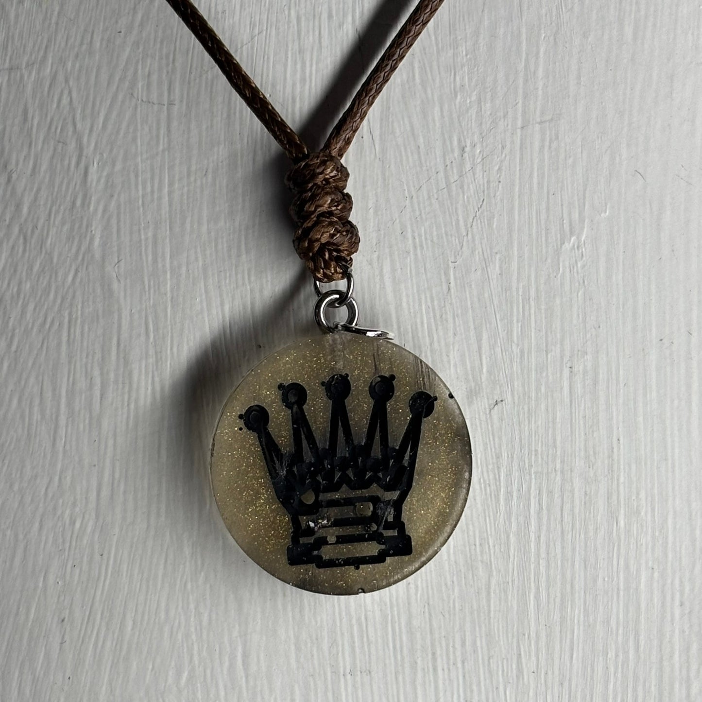 Vintage Dark Queen - Handmade Resin Chess Necklace