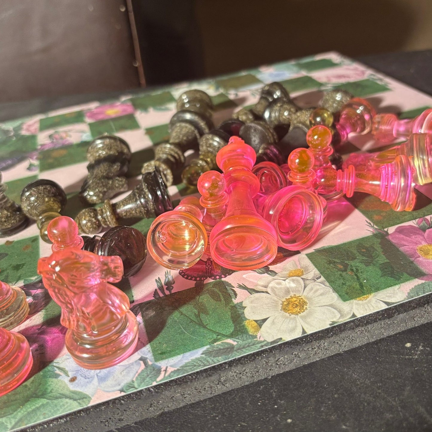Green Pink Butterfly Flower - Scrapbook Chess Set