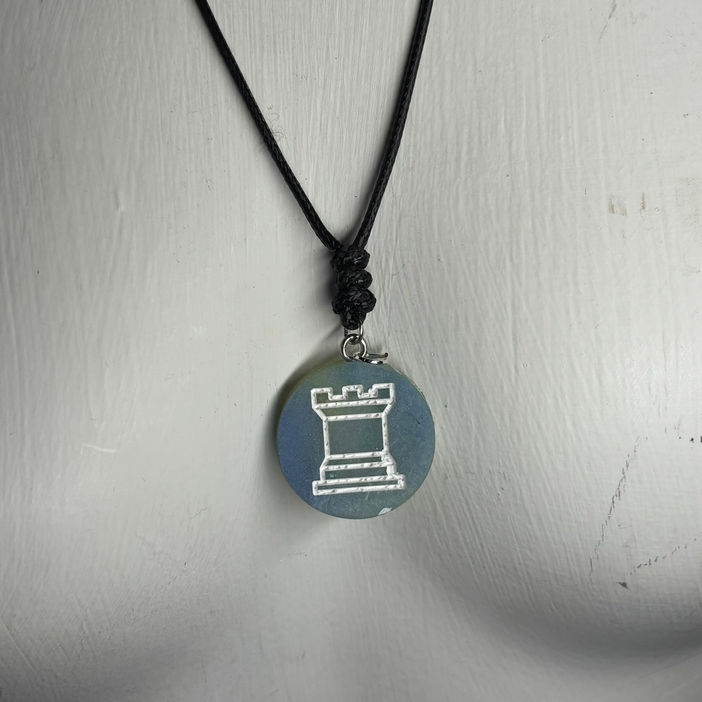 Vintage Blue Rook - Handmade Resin Chess Necklace