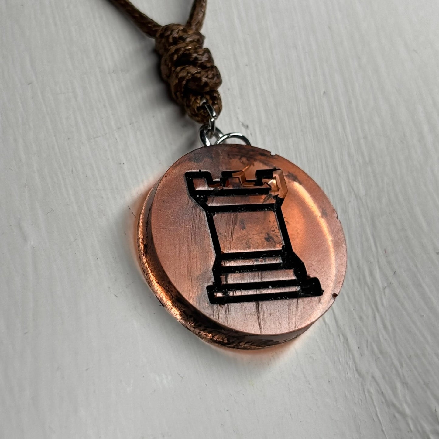 Amber Orange Rook - Handmade Resin Chess Necklace