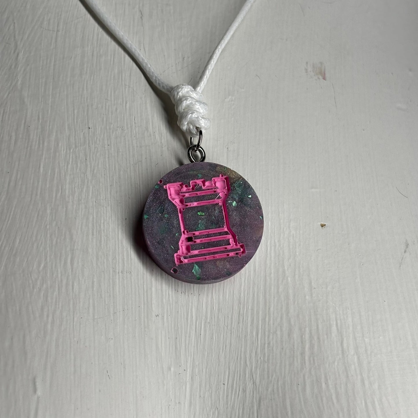 Purple/Pink Rook - Handmade Resin Chess Necklace
