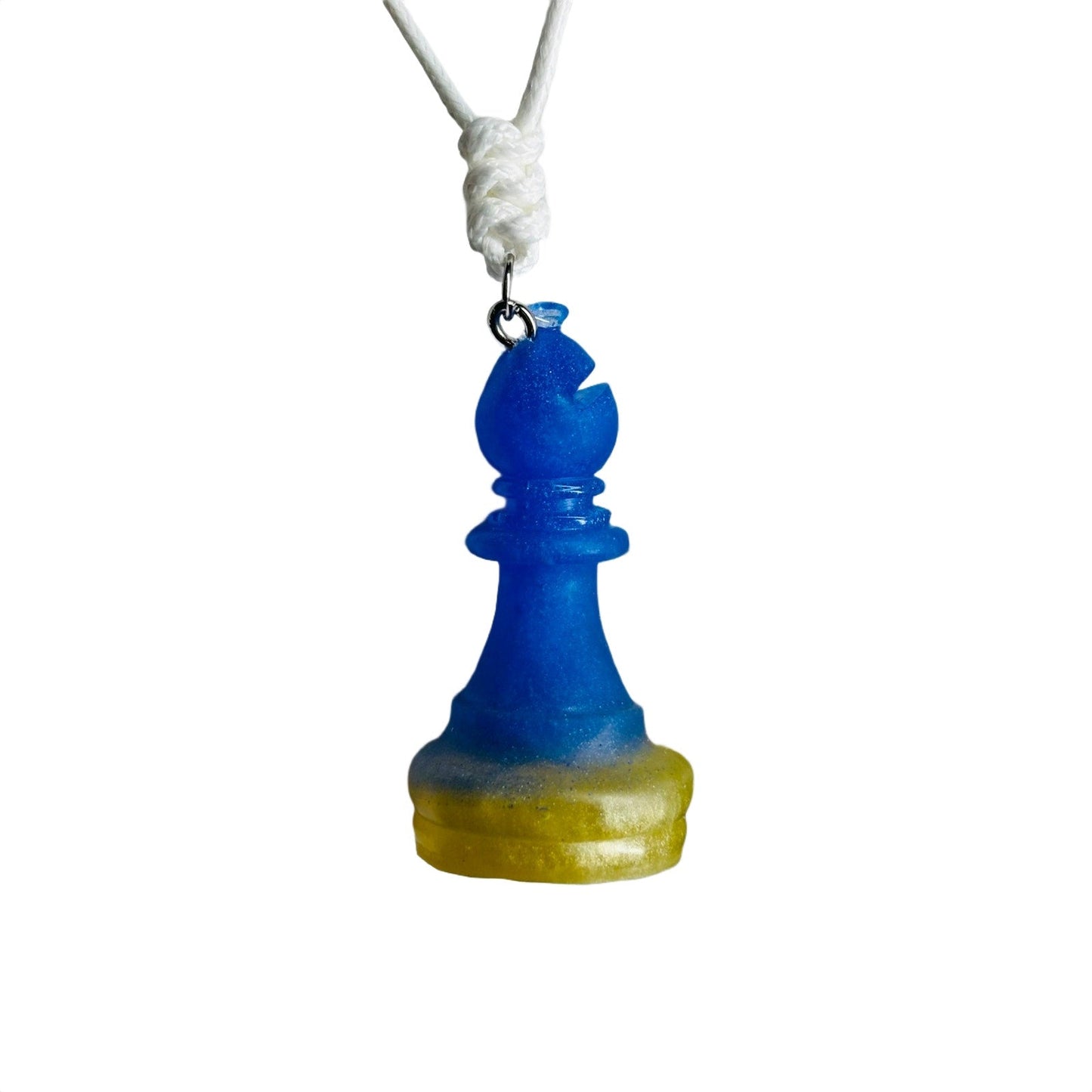 🎁 Blue & Yellow Bishop - Handmade Resin Chess Necklace (100% off)