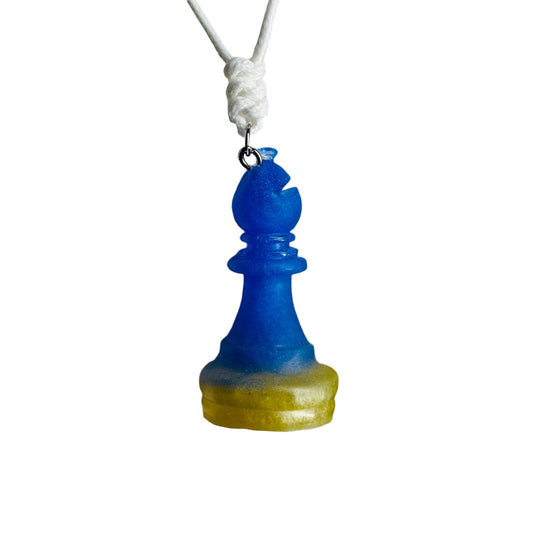 🎁 Blue & Yellow Bishop - Handmade Resin Chess Necklace (100% off)
