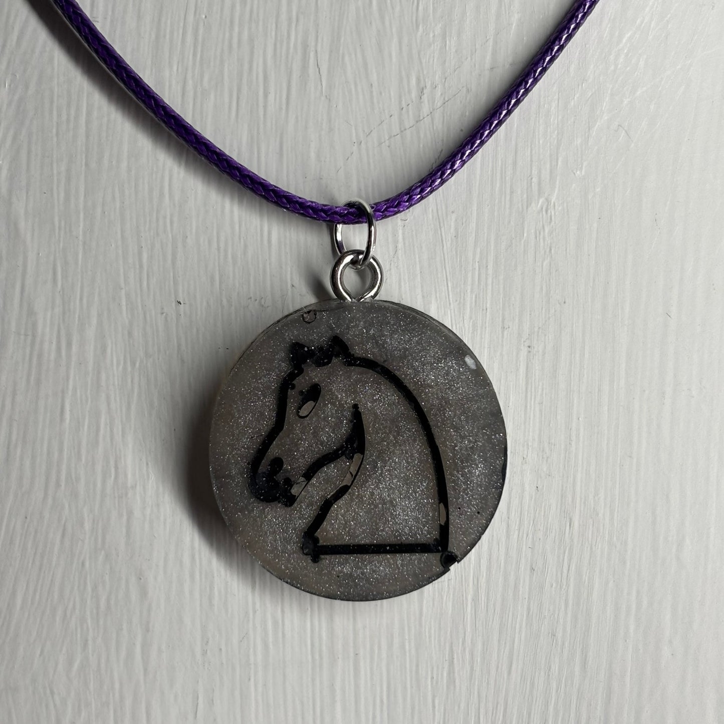 Gray Knight - Handmade Resin Chess Necklace