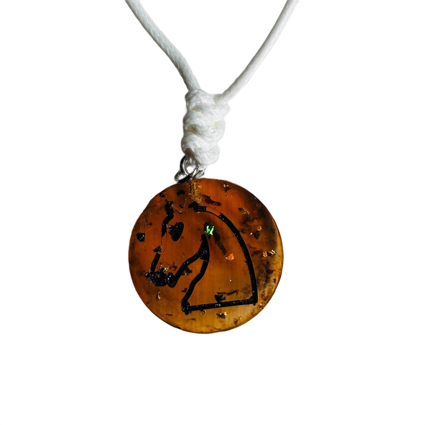 Translucent Amber Knight - Handmade Resin Chess Necklace