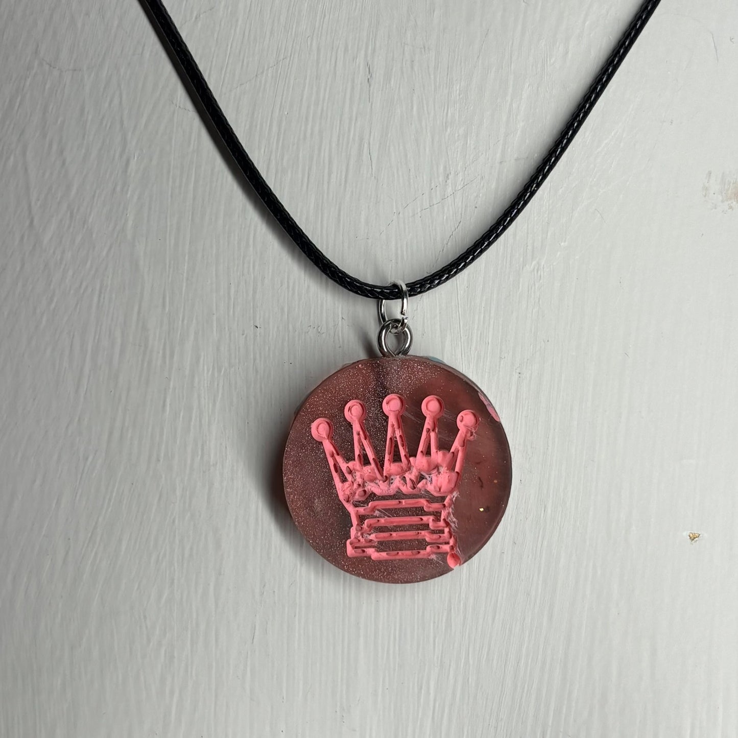 Tattered Pink Queen - Handmade Resin Chess Necklace