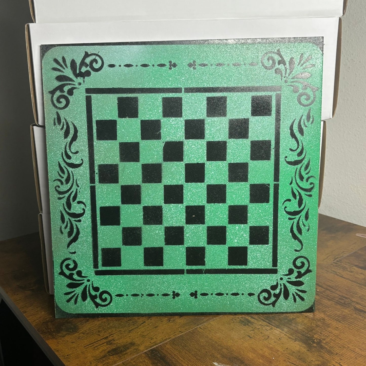 Green & Black - Painted Chess Board