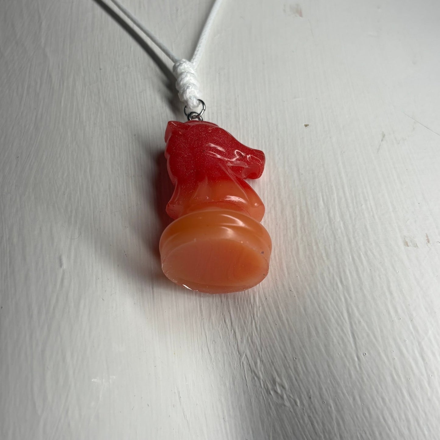 Red & Orange Knight - Handmade Resin Chess Necklace