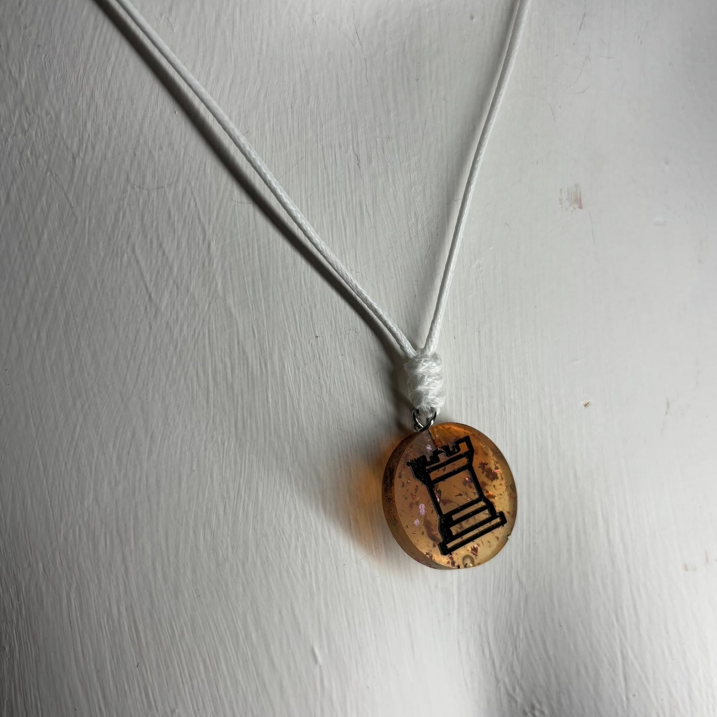 Fire Crystal Rook - Handmade Resin Chess Necklace
