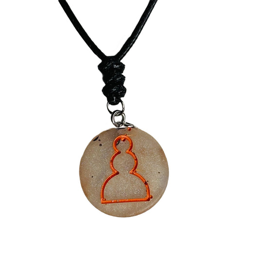 Orange Print Pawn - Handmade Resin Chess Necklace
