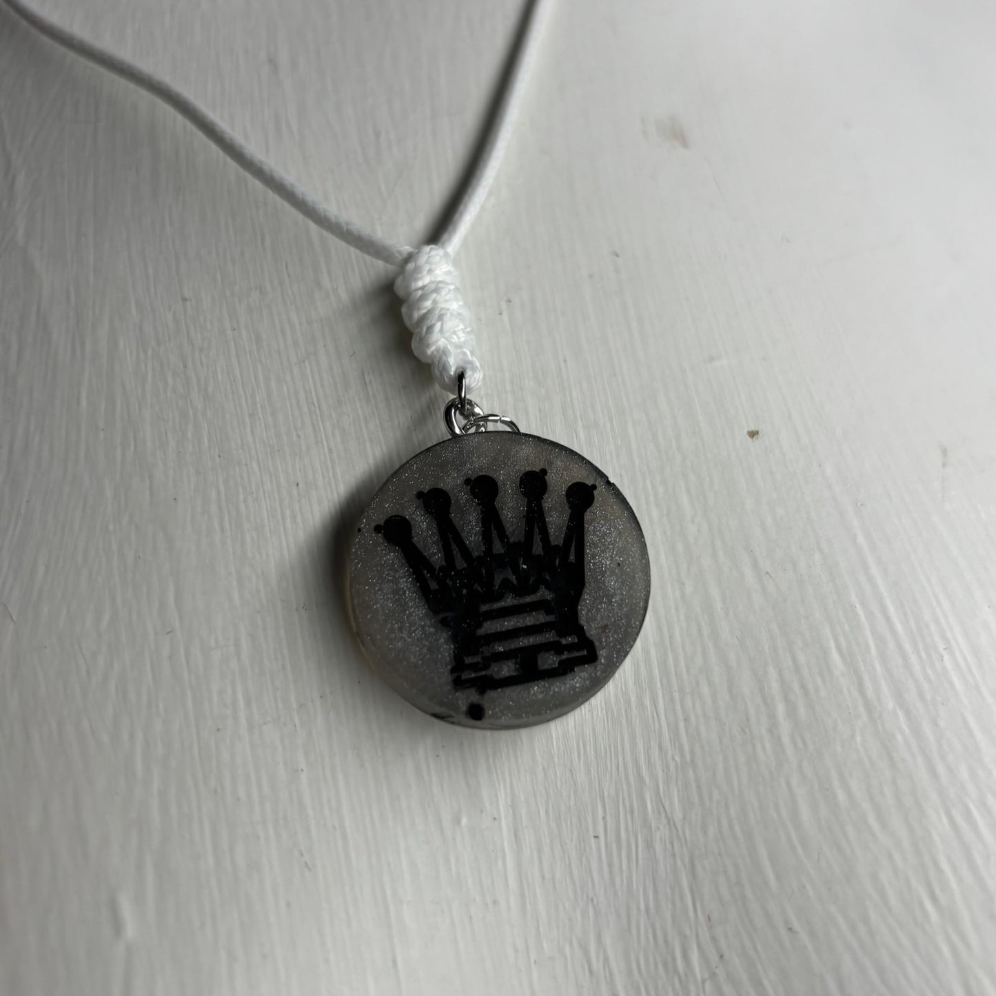 Dark Gray Queen - Handmade Resin Chess Necklace
