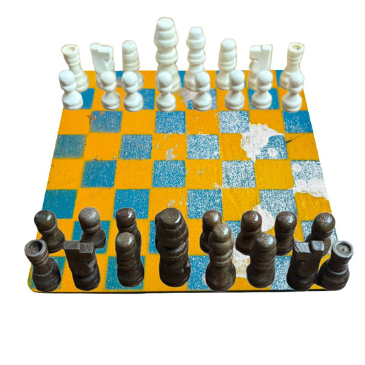 Yellow Blue Chrome - Mini Chess Set