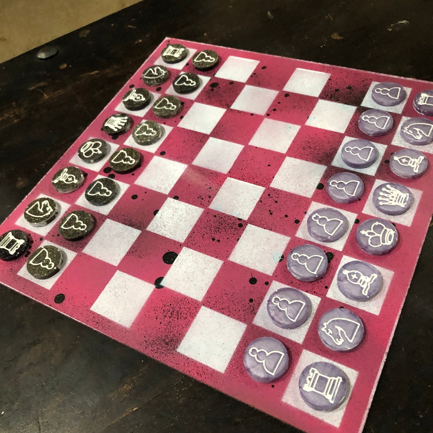 Tattered Pink - Painted Chess Set