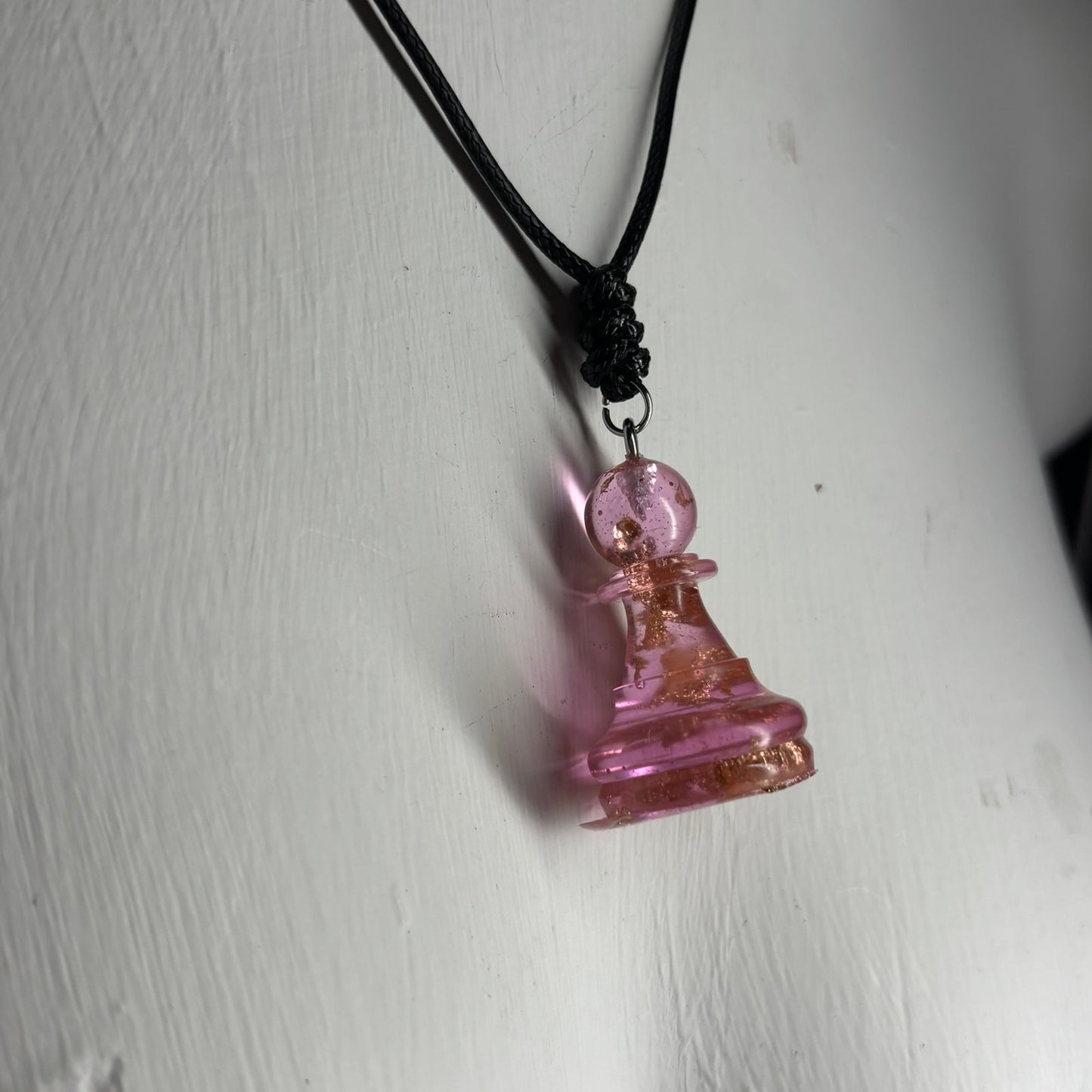 Pink Crystal Pawn - Handmade Resin Chess Necklace
