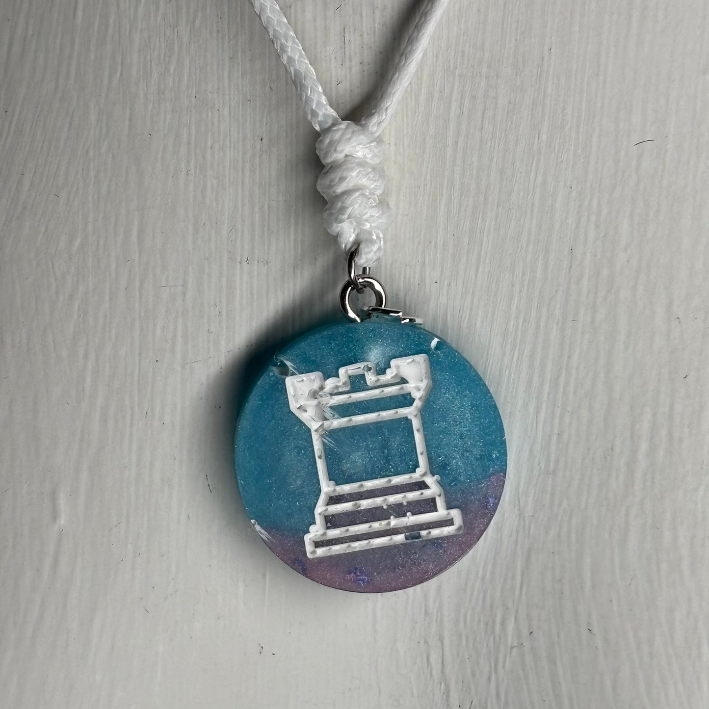 Ice Blue Rook - Handmade Resin Chess Necklace