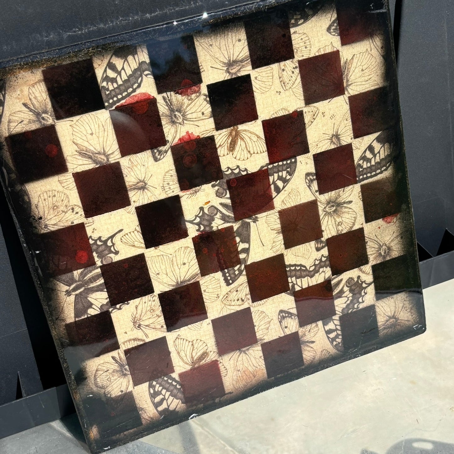 Vintage Butterfly - Resin Coated Chess Board