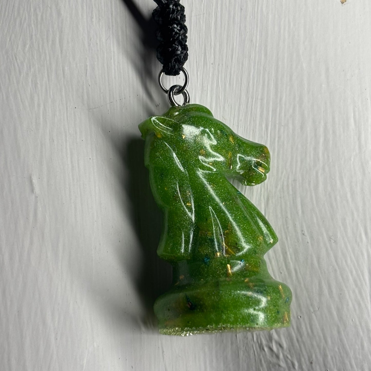 Crystal Green Knight - Handmade Resin Chess Necklace