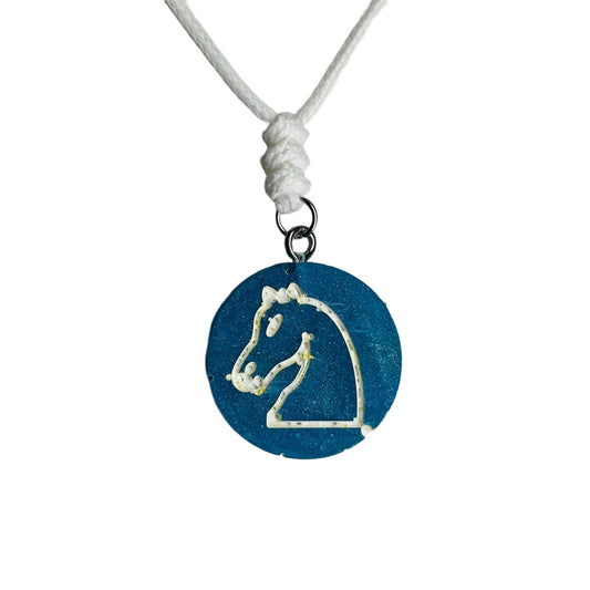 Blue Knight - Handmade Resin Chess Necklace