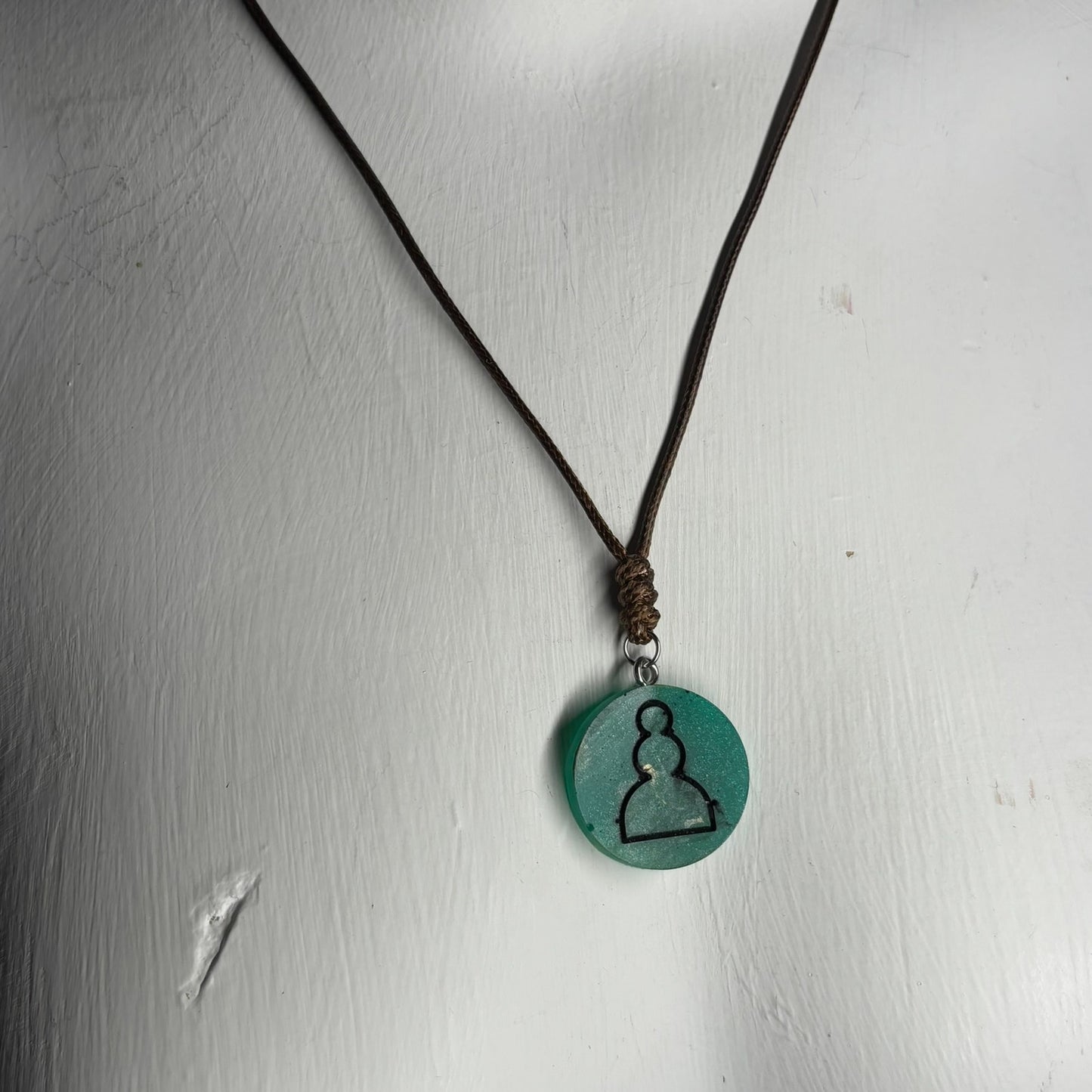 Aqua Green Pawn - Handmade Resin Chess Necklace