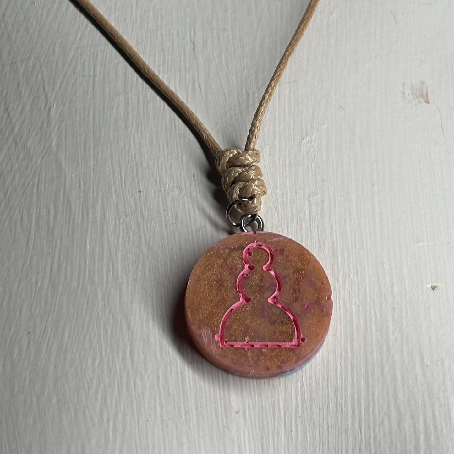 Vintage Pink Pawn - Handmade Resin Chess Necklace