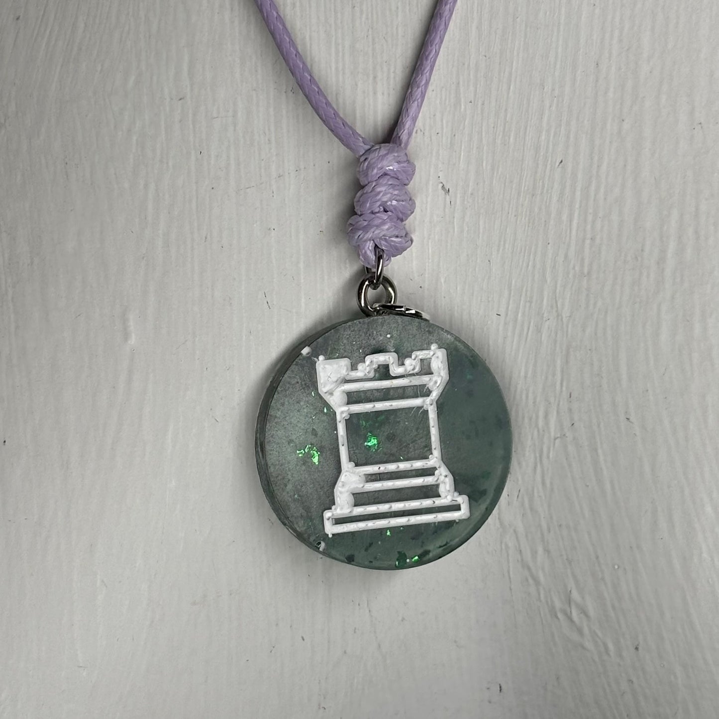 Crystal Green Rook - Handmade Resin Chess Necklace