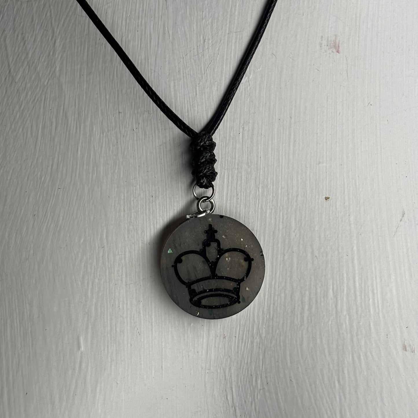 Silver Gray King - Handmade Resin Chess Necklace