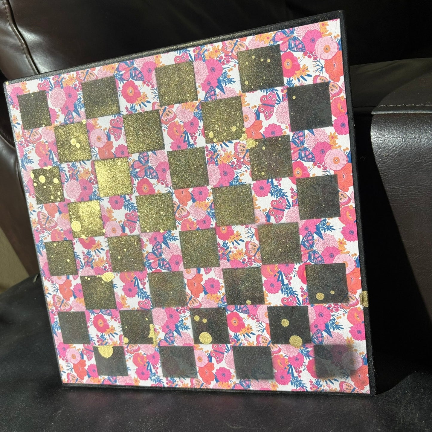 Golden Pink Flowers - Scrapbook Chess Board