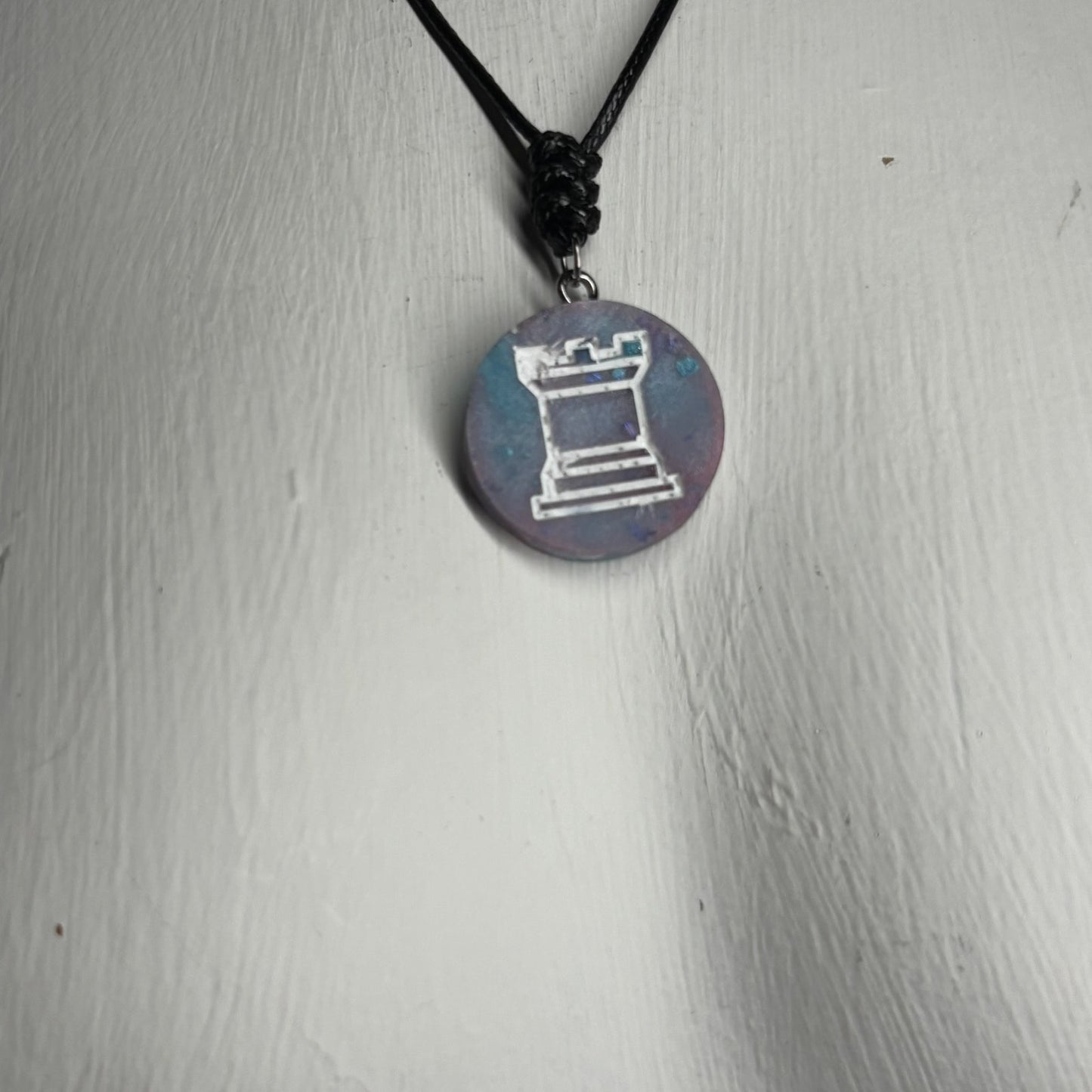 Cotton Candy Rook - Handmade Resin Chess Necklace - Flat Edition