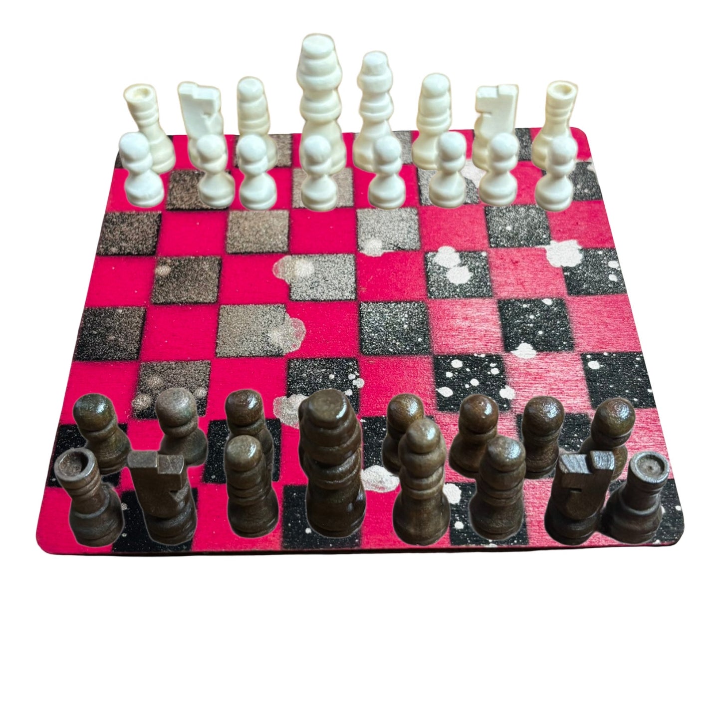 Red & Black Chrome Drip - Mini Chess Set