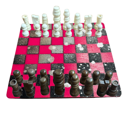 Red & Black Chrome Drip - Mini Chess Set