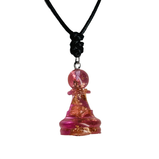 Pink Crystal Pawn - Handmade Resin Chess Necklace