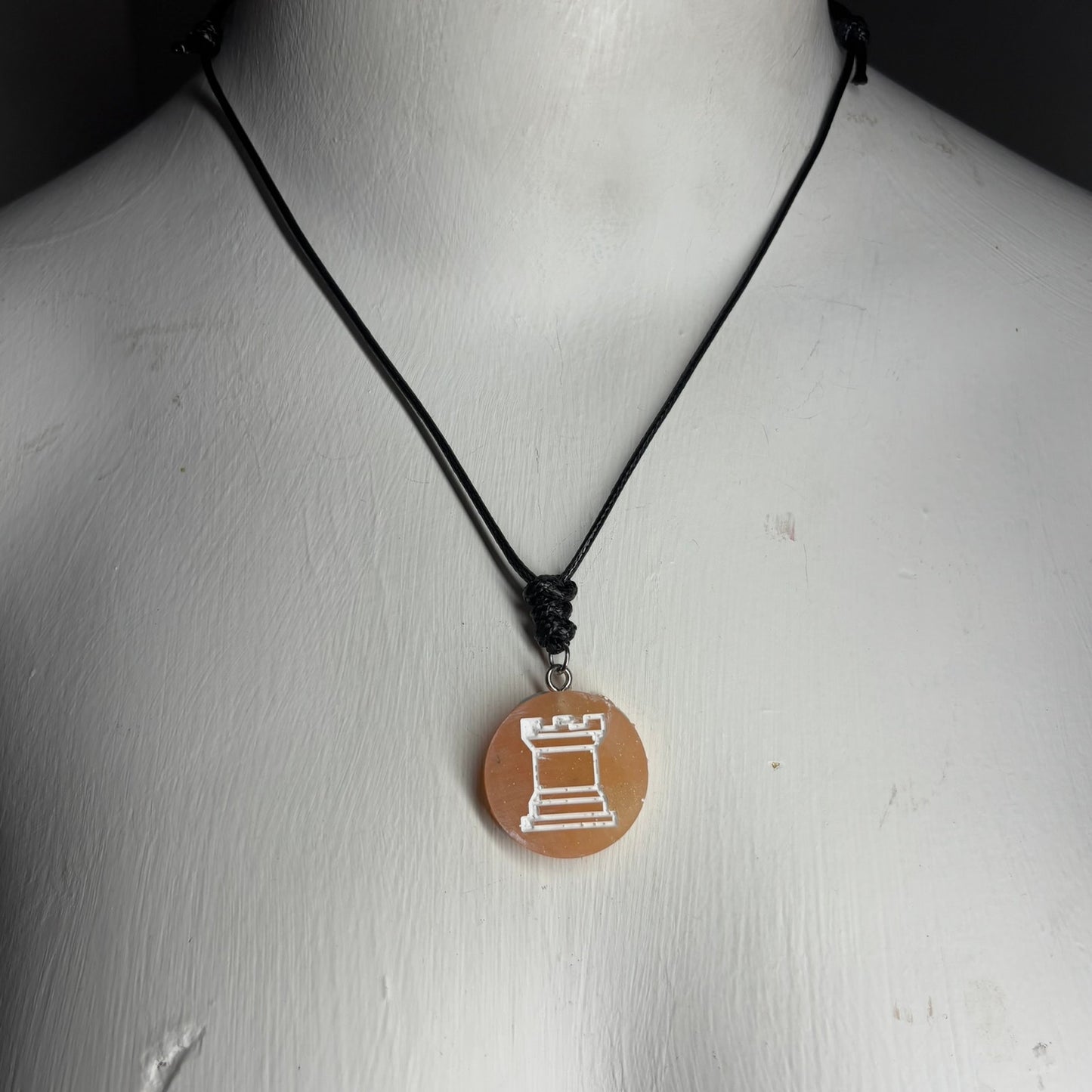 Peach Rook - Handmade Resin Chess Necklace - Flat Edition