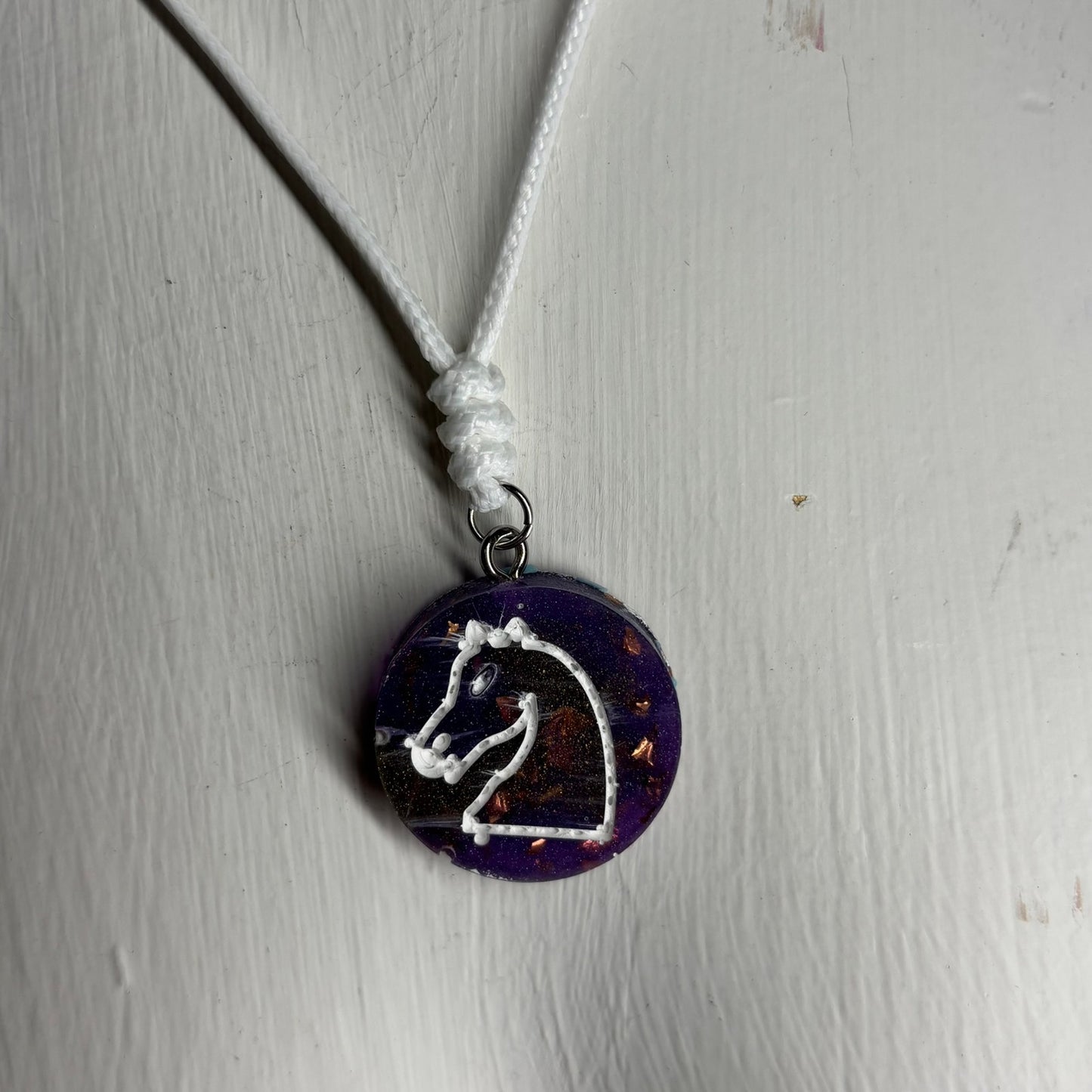 Purple Crystal Knight - Handmade Resin Chess Necklace