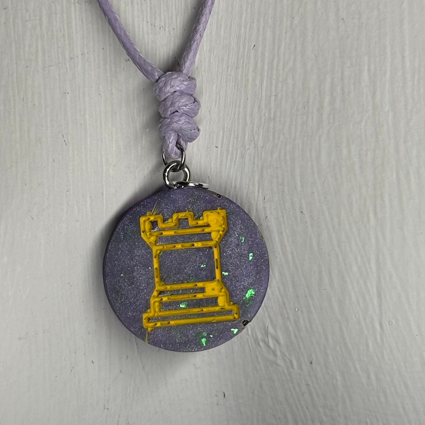 Purple Crystal Rook - Handmade Resin Chess Necklace