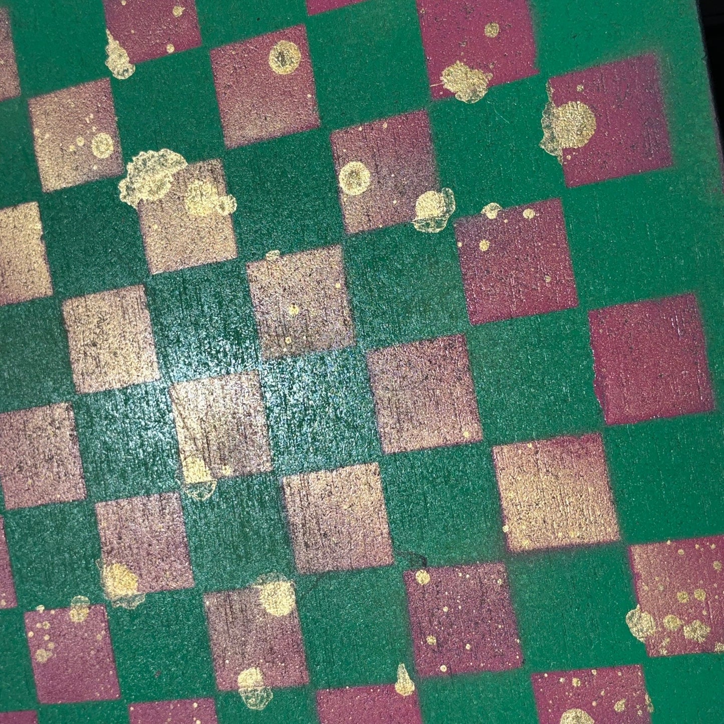 Pink Green Gold Splatter - Painted Chess Board